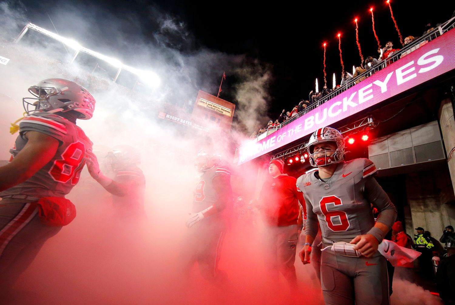 Ohio State Buckeyes quarterback Kyle McCord (6) enters the field before the game against the Michigan State Spartans at Ohio Stadium.